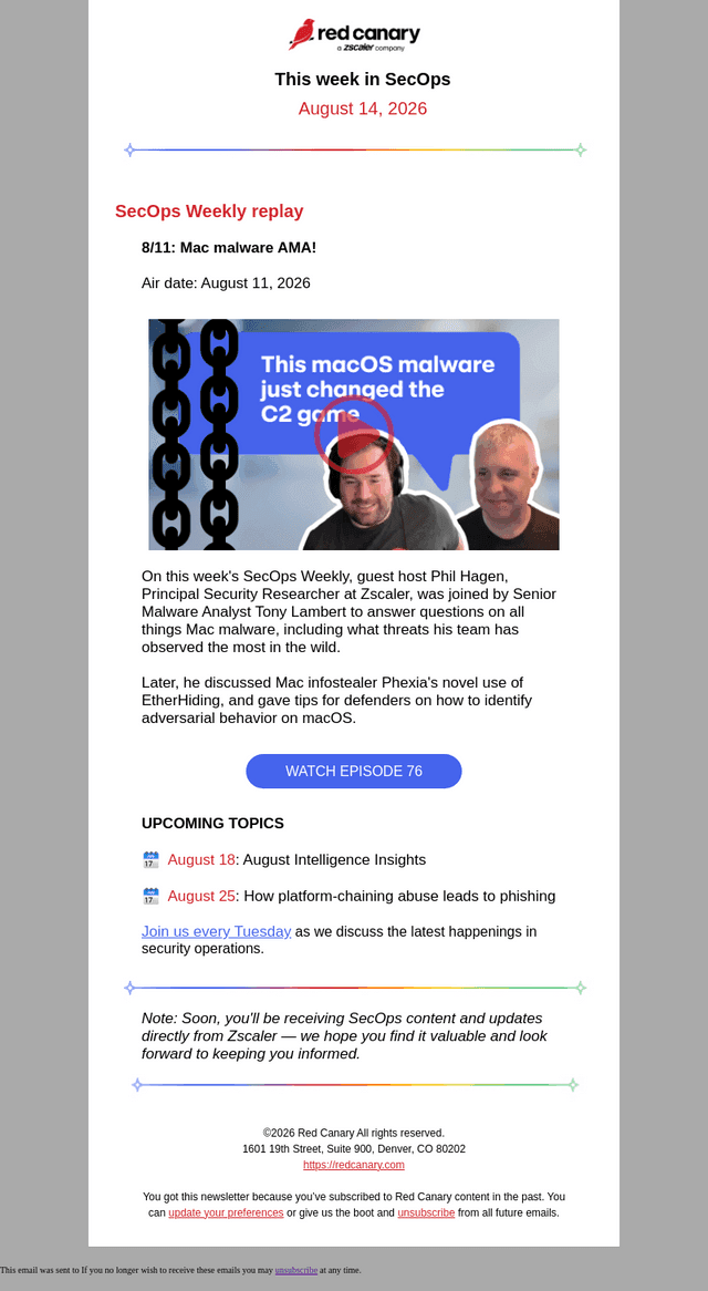 Red Canary email from Fri, Aug 14, 2026