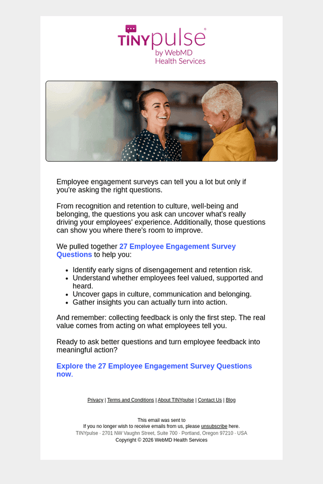 TINYpulse email from Fri, Aug 14, 2026