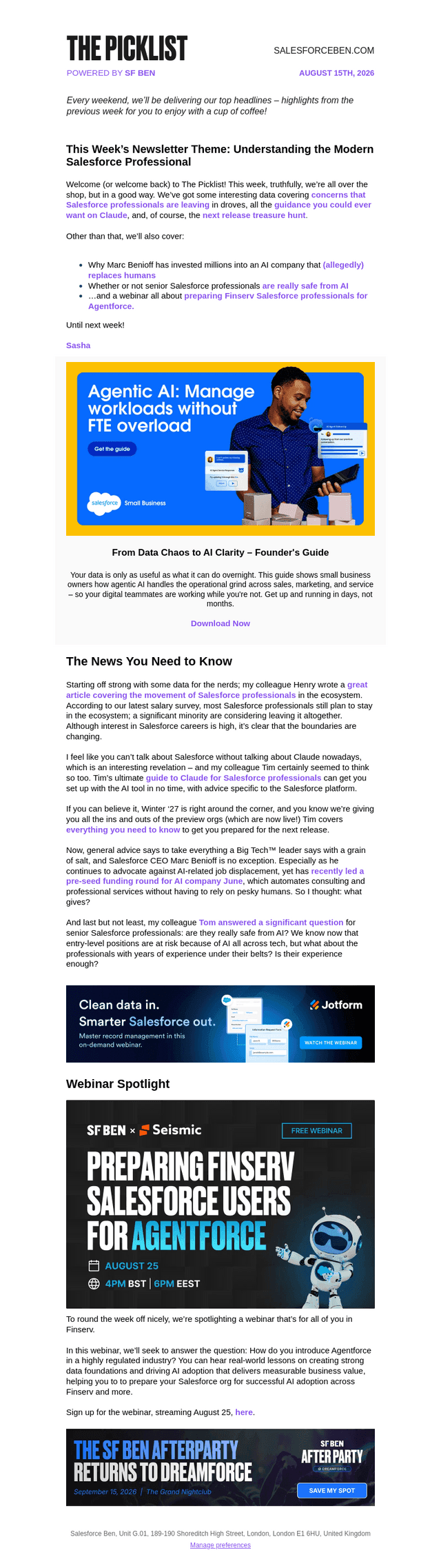 Salesforce Ben email from Sat, Aug 15, 2026