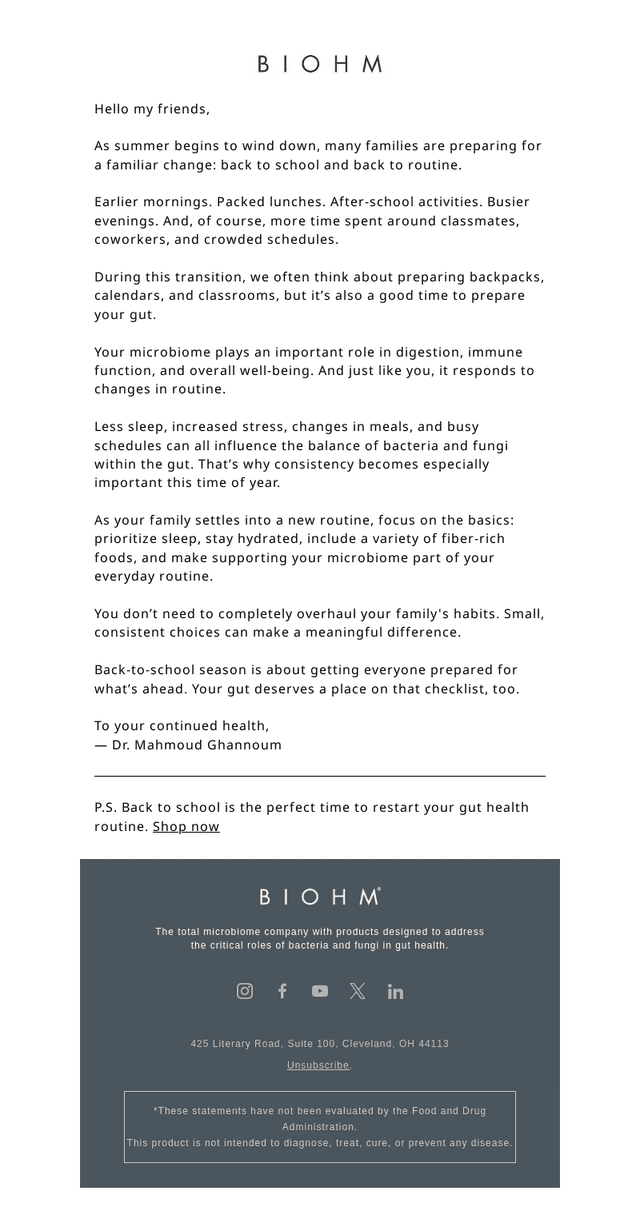 BIOHM Health email from Sat, Aug 15, 2026