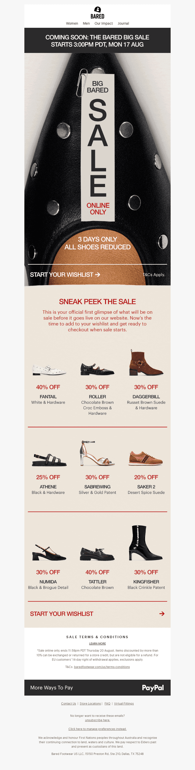Bared Footwear email from Sat, Aug 15, 2026