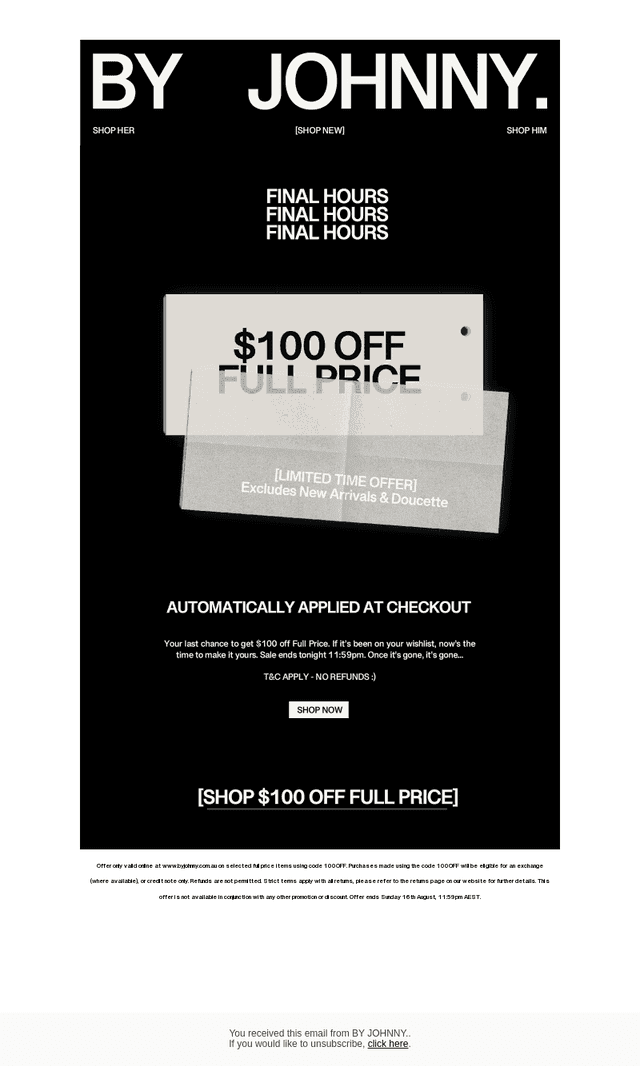 $100 OFF: LAST CHANCE.