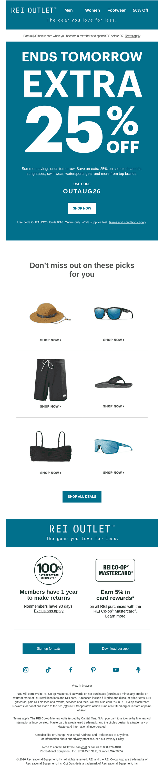 REI email from Sun, Aug 16, 2026