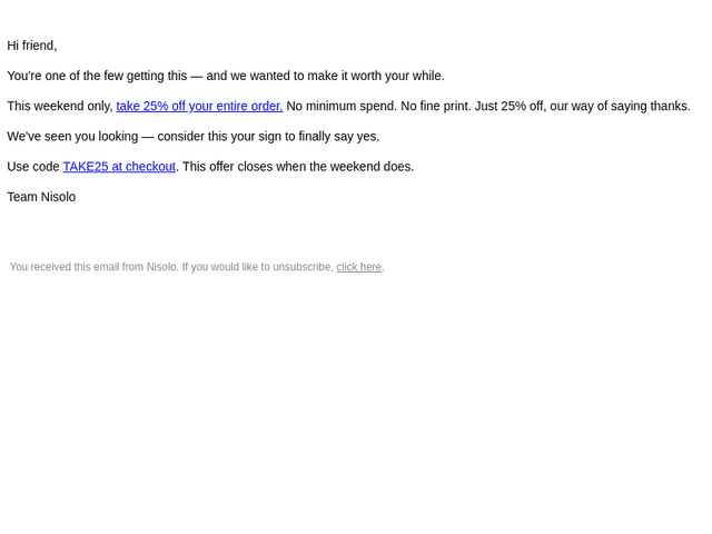 Nisolo email from Sun, Aug 16, 2026