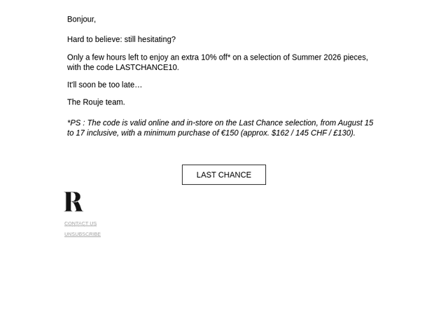 Last Chance : an extra 10% off