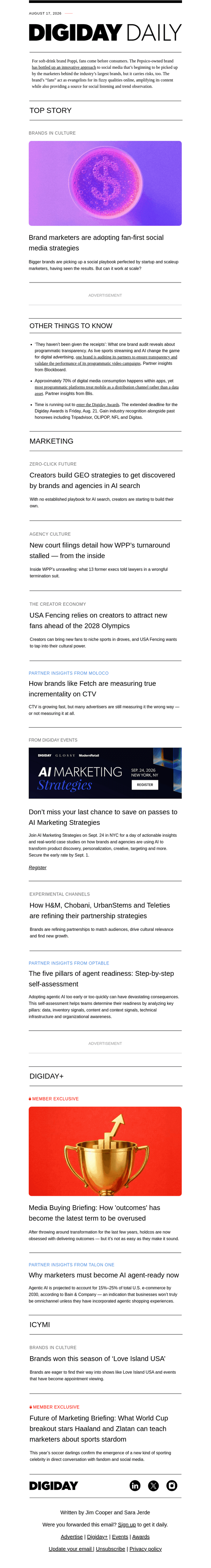 Digiday email from Mon, Aug 17, 2026