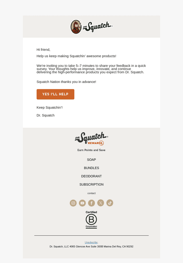 Dr. Squatch email from Mon, Aug 17, 2026