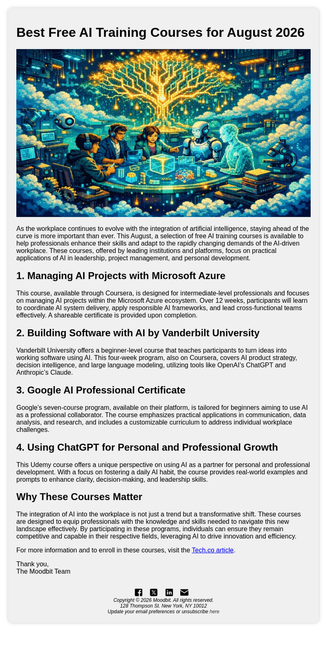 AI's Learning Edge: Free Training Courses for August 2026