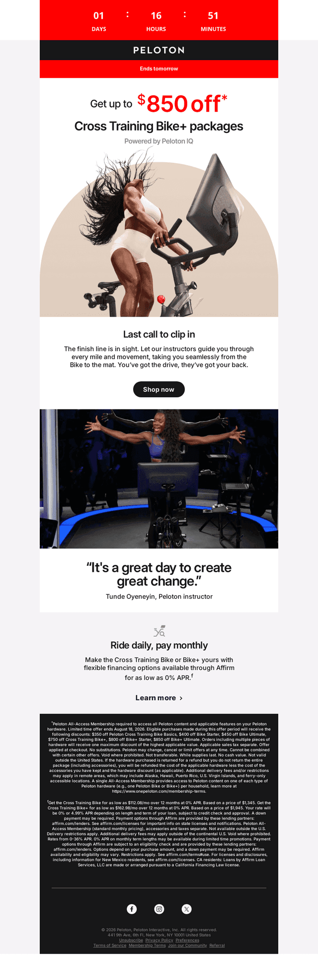 Peloton email from Mon, Aug 17, 2026
