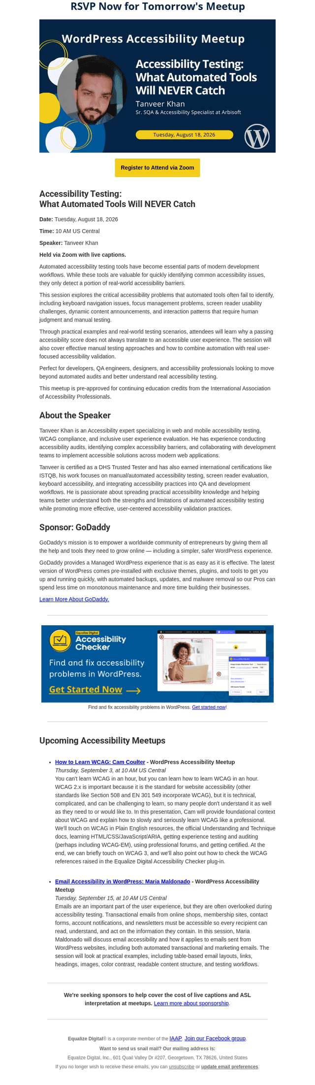 Tomorrow: Accessibility Testing: What Automated Tools Will NEVER Catch: Tanveer Khan