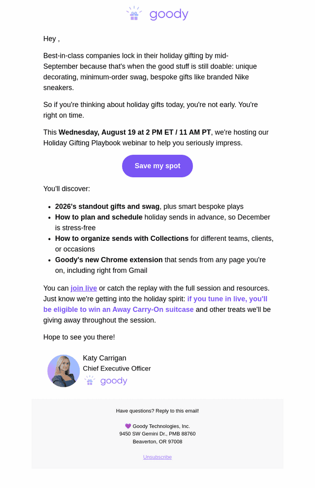 Goody email from Mon, Aug 17, 2026