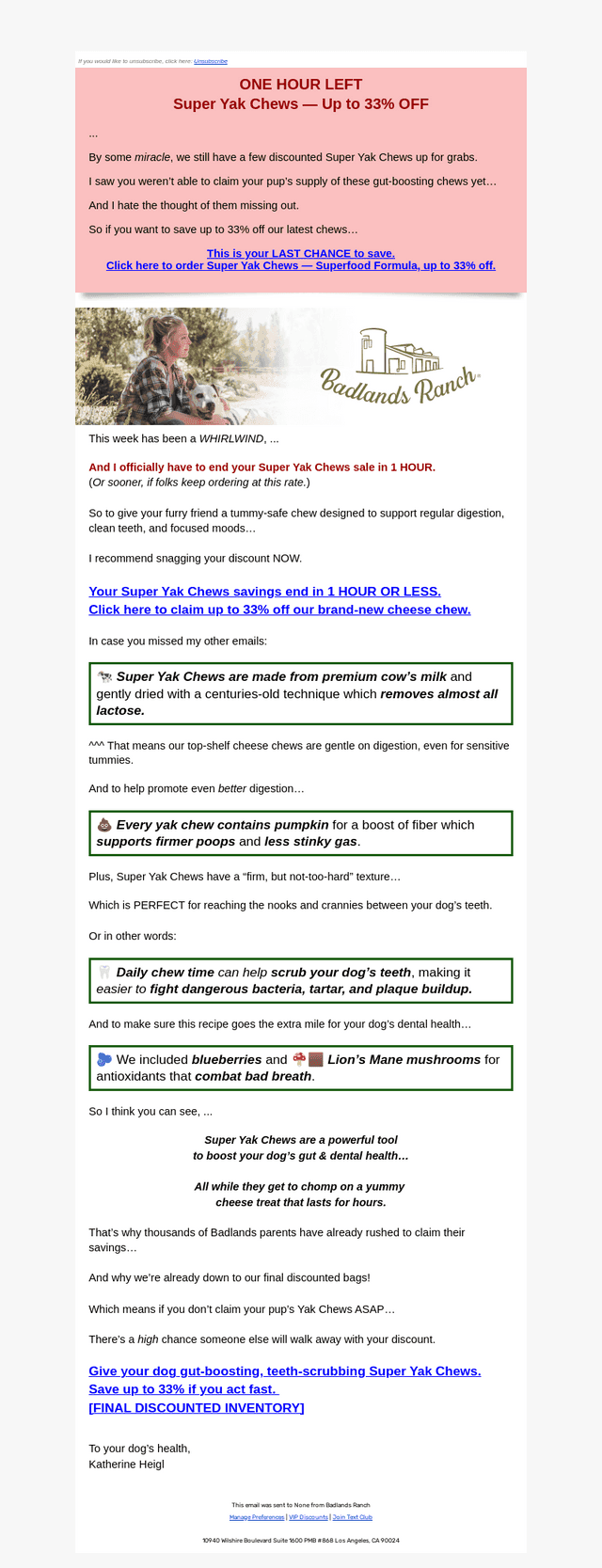 Badlands Ranch email from Mon, Aug 17, 2026