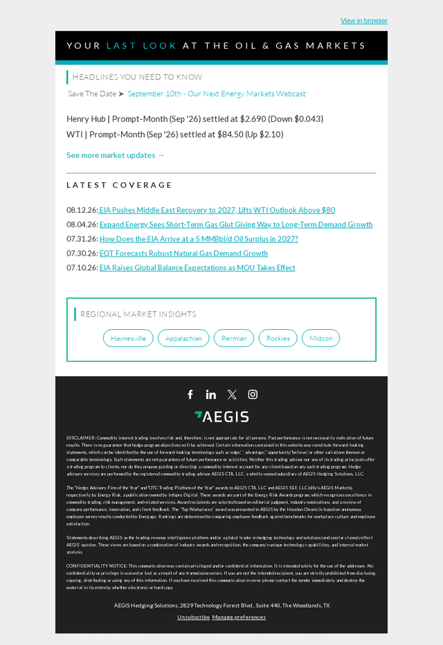 AEGIS Hedging email from Mon, Aug 17, 2026