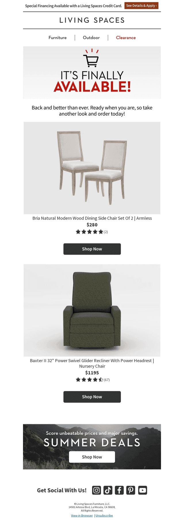 Living Spaces email from Tue, Aug 18, 2026