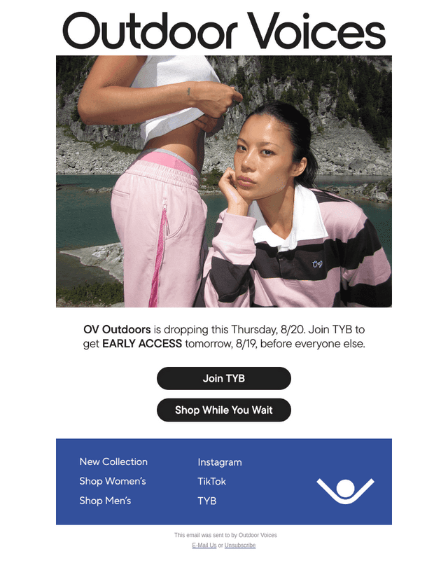 Outdoor Voices email from Tue, Aug 18, 2026