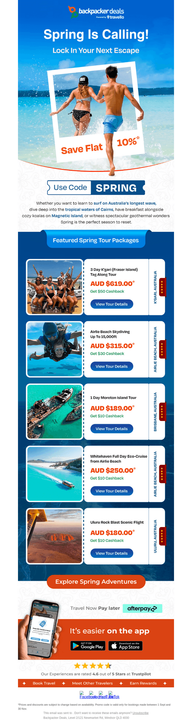 Backpacker Deals email from Wed, Aug 19, 2026