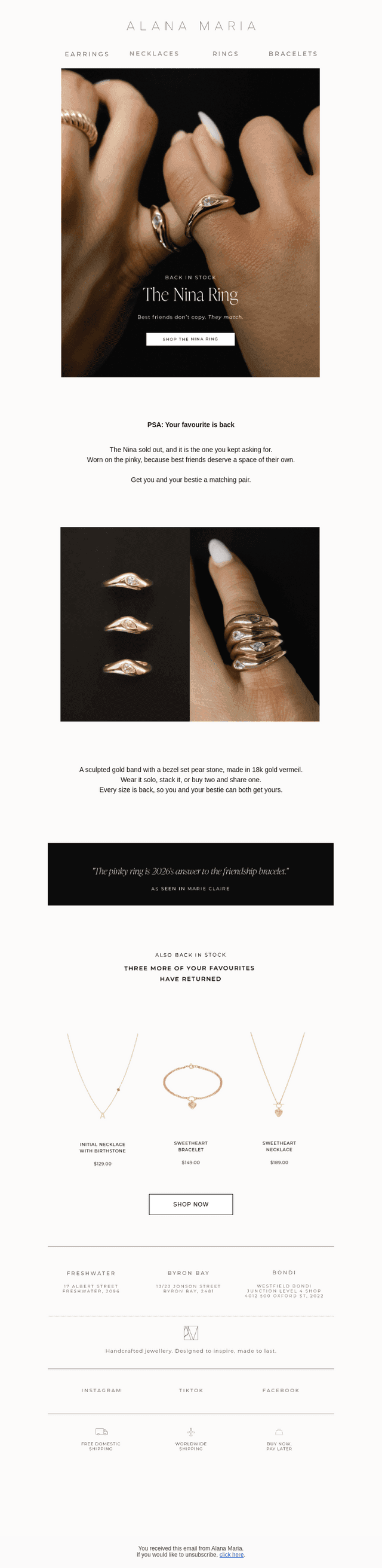 Alana Maria Jewellery email from Wed, Aug 19, 2026