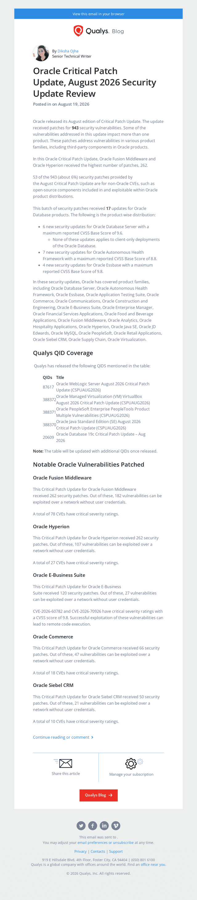 Qualys email from Wed, Aug 19, 2026