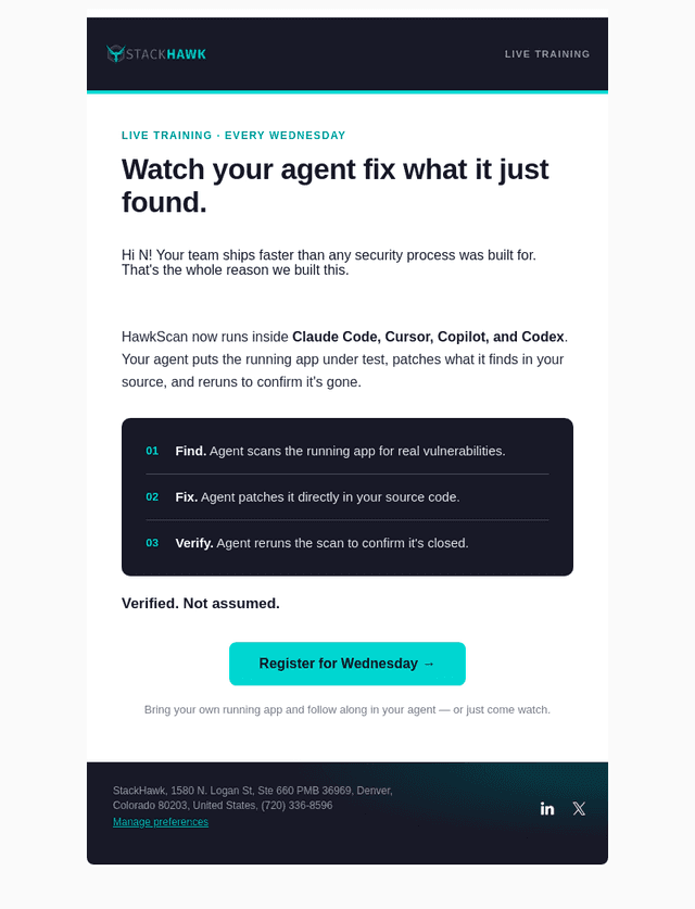 StackHawk email from Wed, Aug 19, 2026