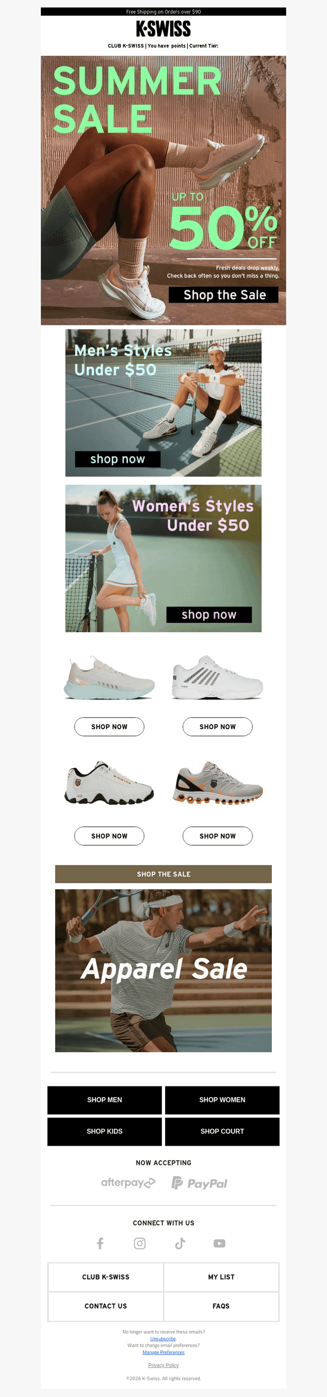 K-Swiss email from Wed, Aug 19, 2026