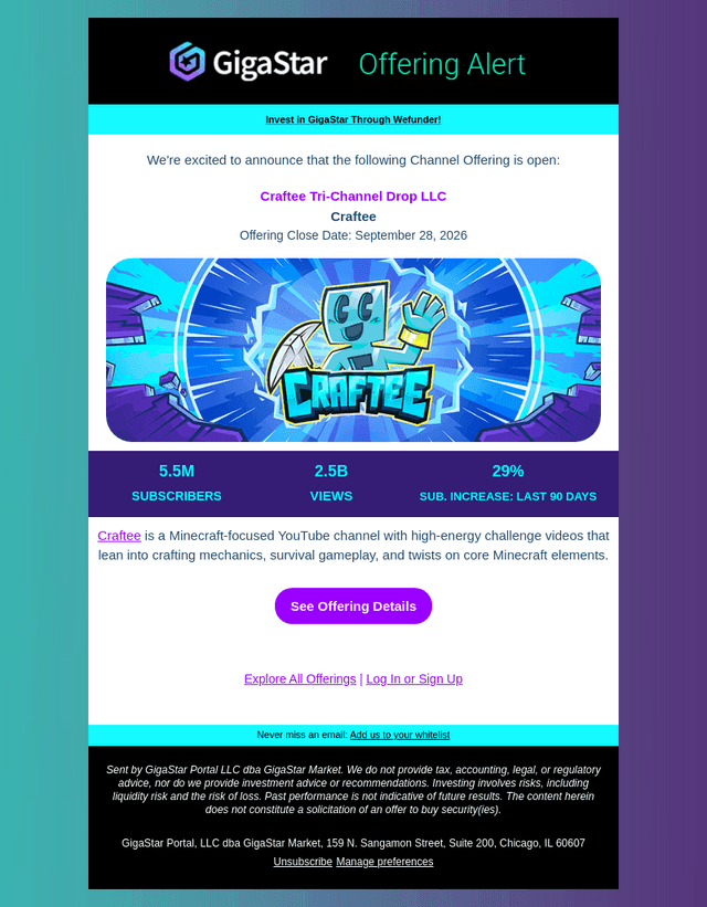 GigaStar email from Wed, Aug 19, 2026