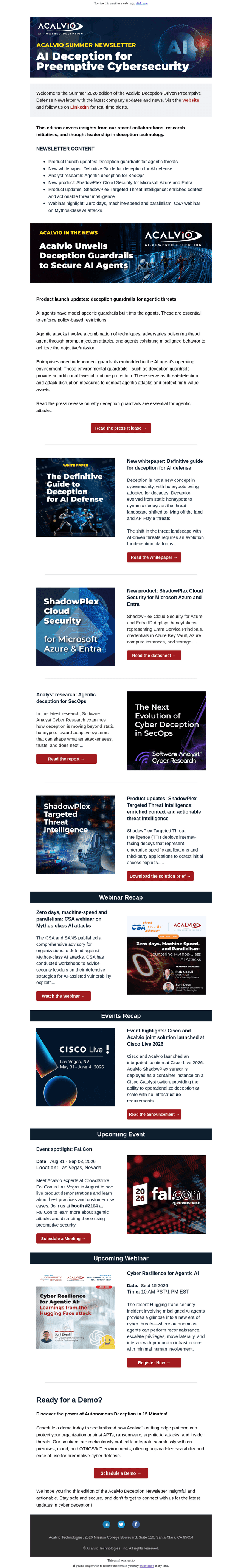 Acalvio Technologies email from Wed, Aug 19, 2026