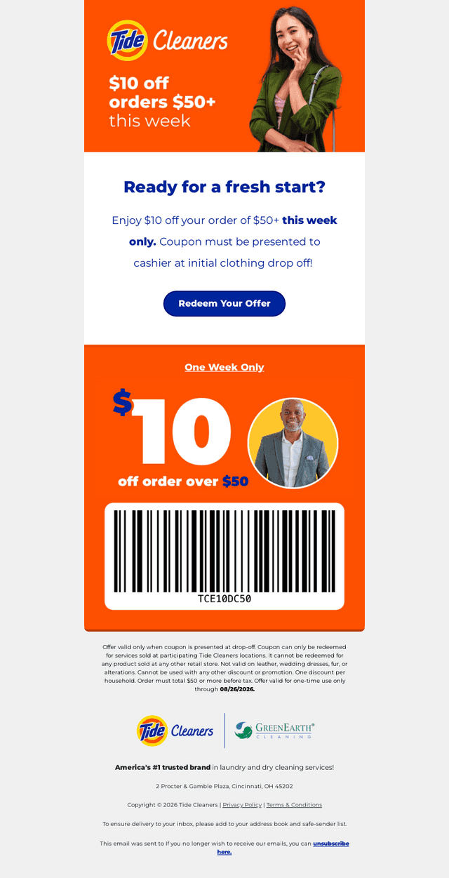 Tide Cleaners email from Wed, Aug 19, 2026