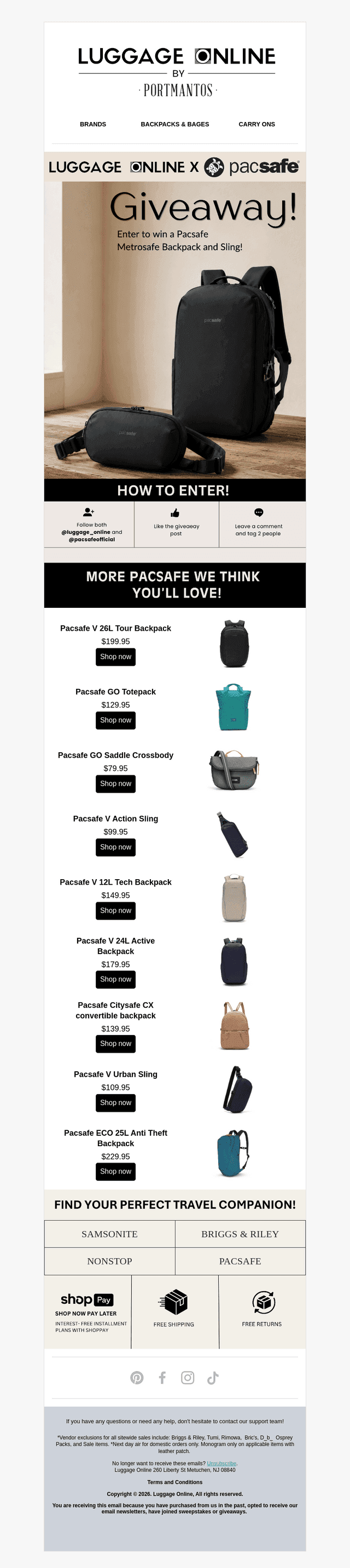 LuggageOnline email from Wed, Aug 19, 2026