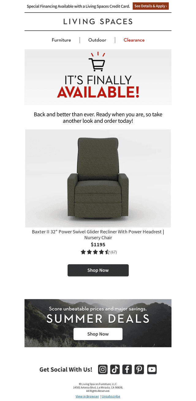Living Spaces email from Thu, Aug 20, 2026