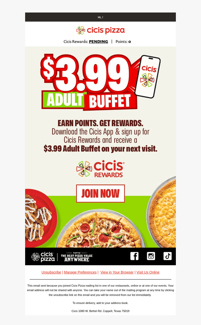 Cici's Pizza email from Thu, Aug 20, 2026