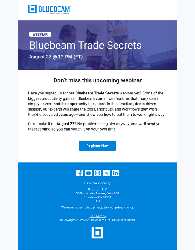 Bluebeam email from Thu, Aug 20, 2026