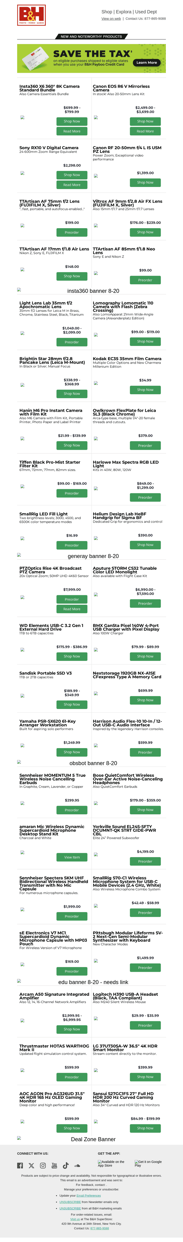 B&H Photo Video email from Thu, Aug 20, 2026