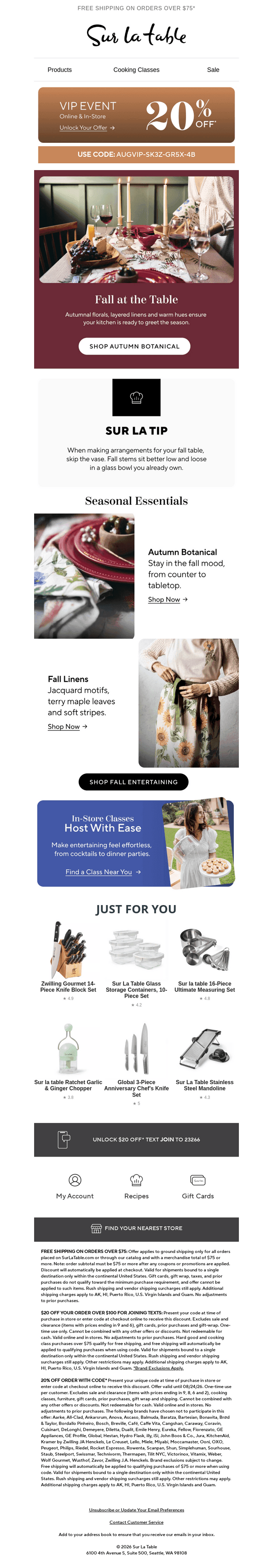 Sur La Table email from Thu, Aug 20, 2026