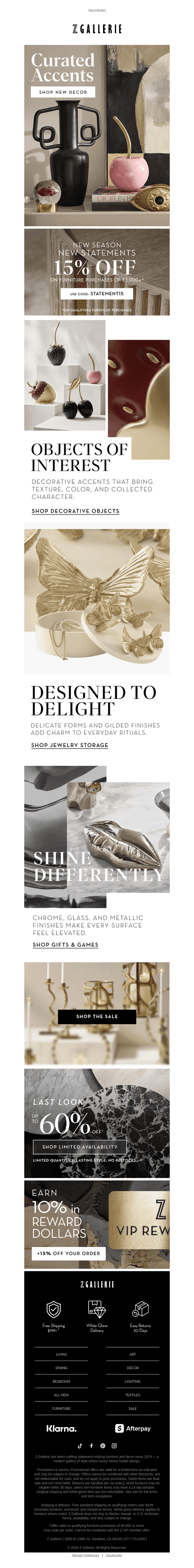 Z Gallerie email from Thu, Aug 20, 2026