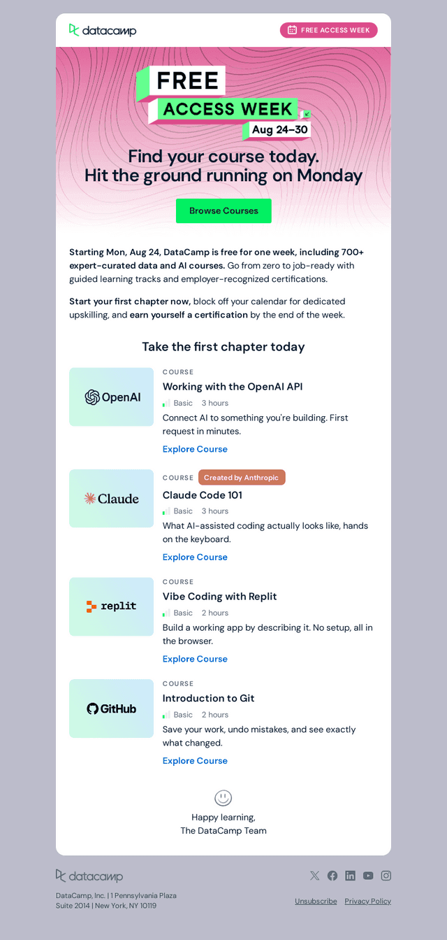 Free access starts Aug 24. Get your list ready