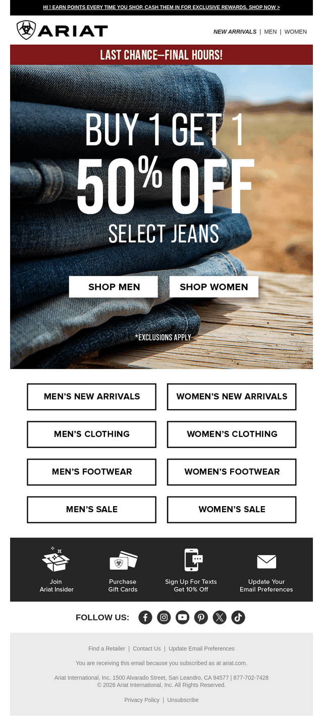 Final Hours: BOGO 50% Off Select Jeans