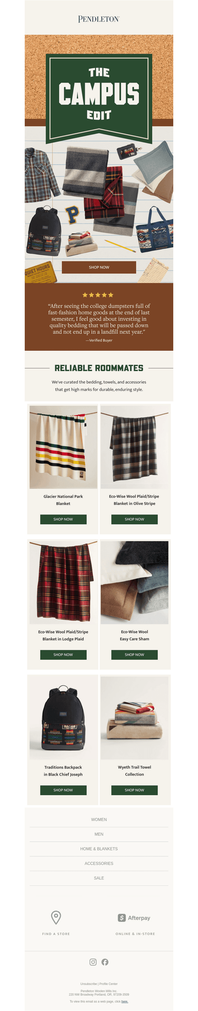 Pendleton Woolen Mills email from Sat, Aug 22, 2026