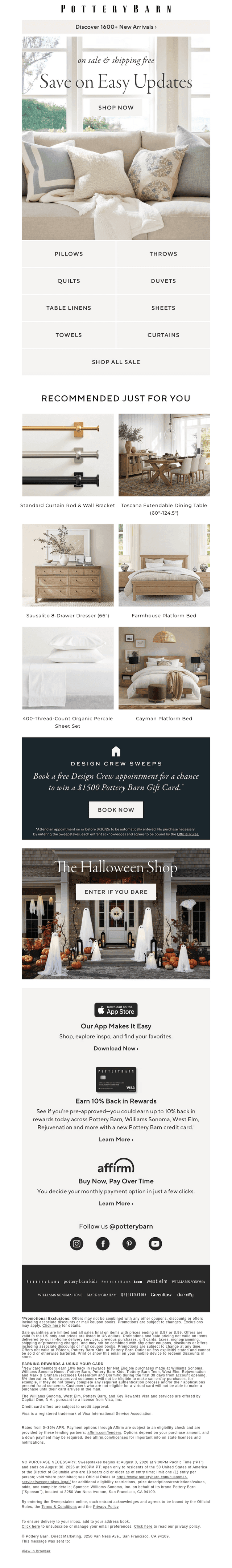 Pottery Barn email from Sat, Aug 22, 2026