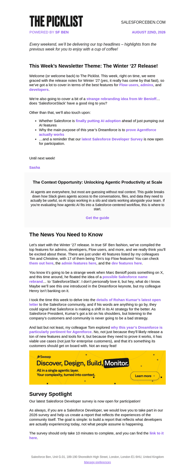 Salesforce Ben email from Sat, Aug 22, 2026