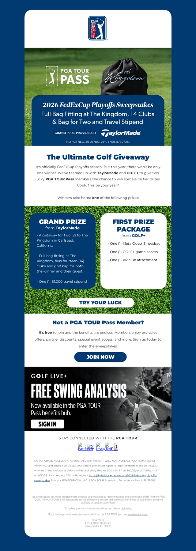 PGA TOUR email from Sat, Aug 22, 2026