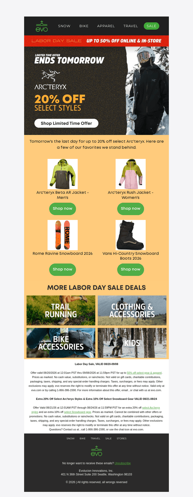 Up to 20% Off Select Arc'teryx Ends Tomorrow!