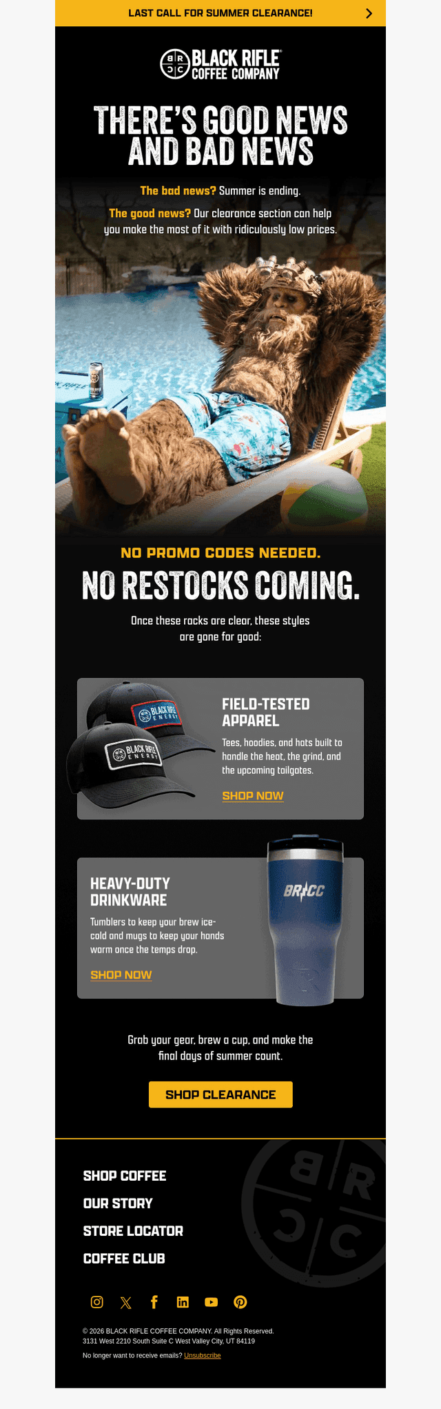 Black Rifle Coffee email from Sun, Aug 23, 2026