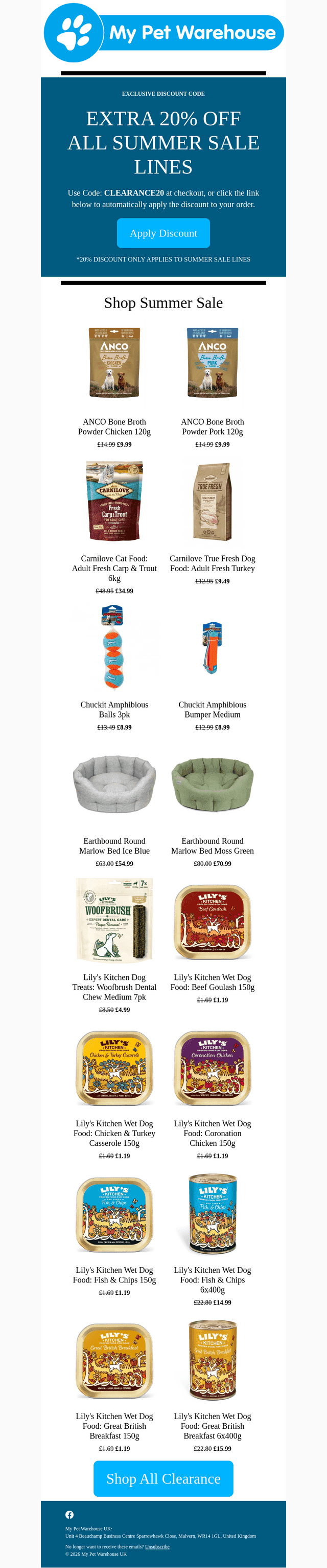 My Pet Warehouse UK email from Sun, Aug 23, 2026