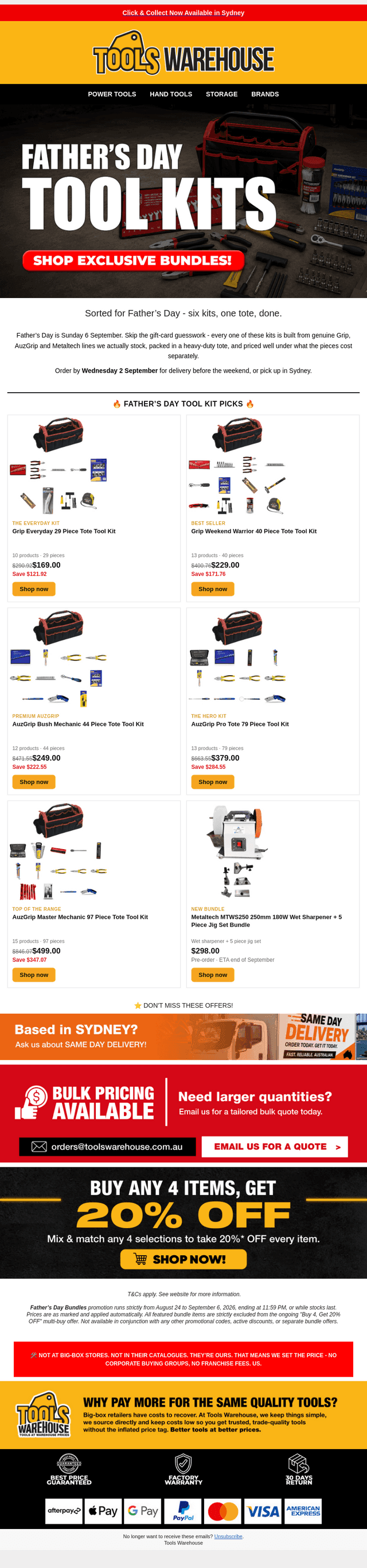 Tools Warehouse email from Mon, Aug 24, 2026