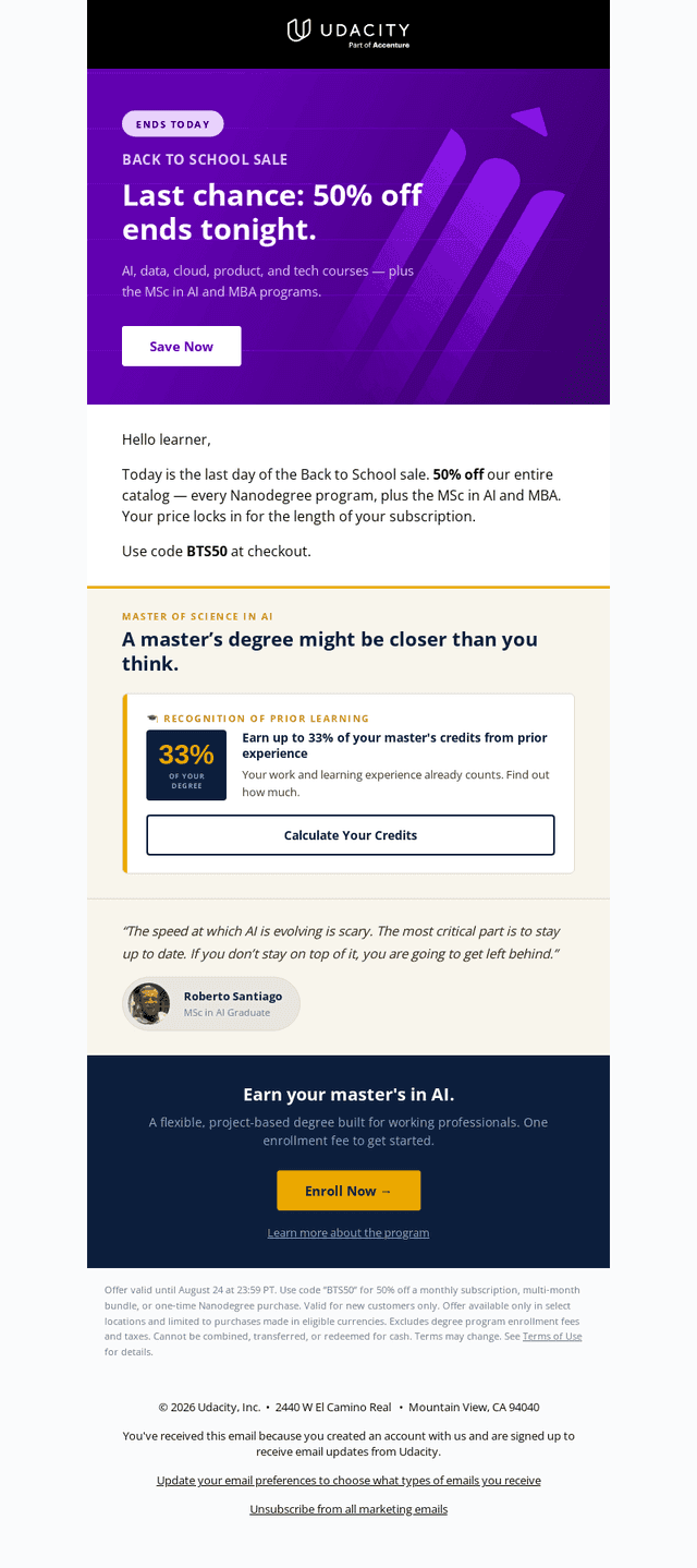 Udacity email from Mon, Aug 24, 2026