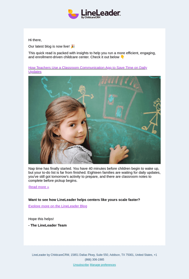 LineLeader email from Mon, Aug 24, 2026