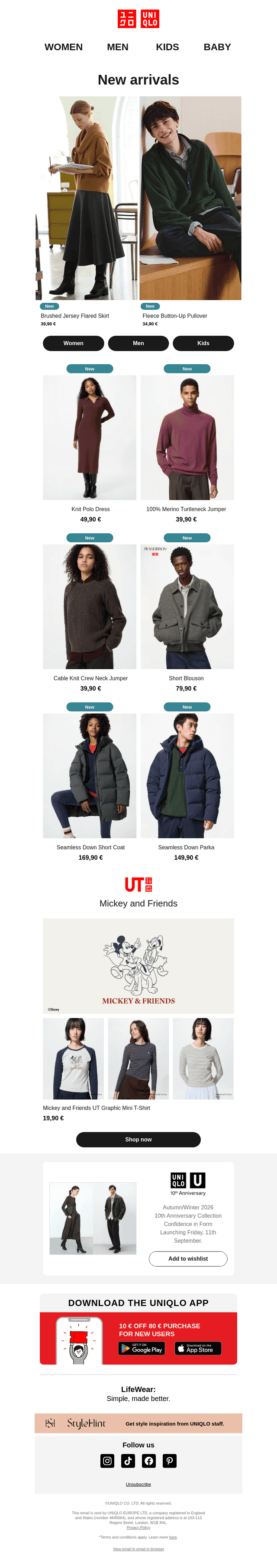 UNIQLO email from Mon, Aug 24, 2026