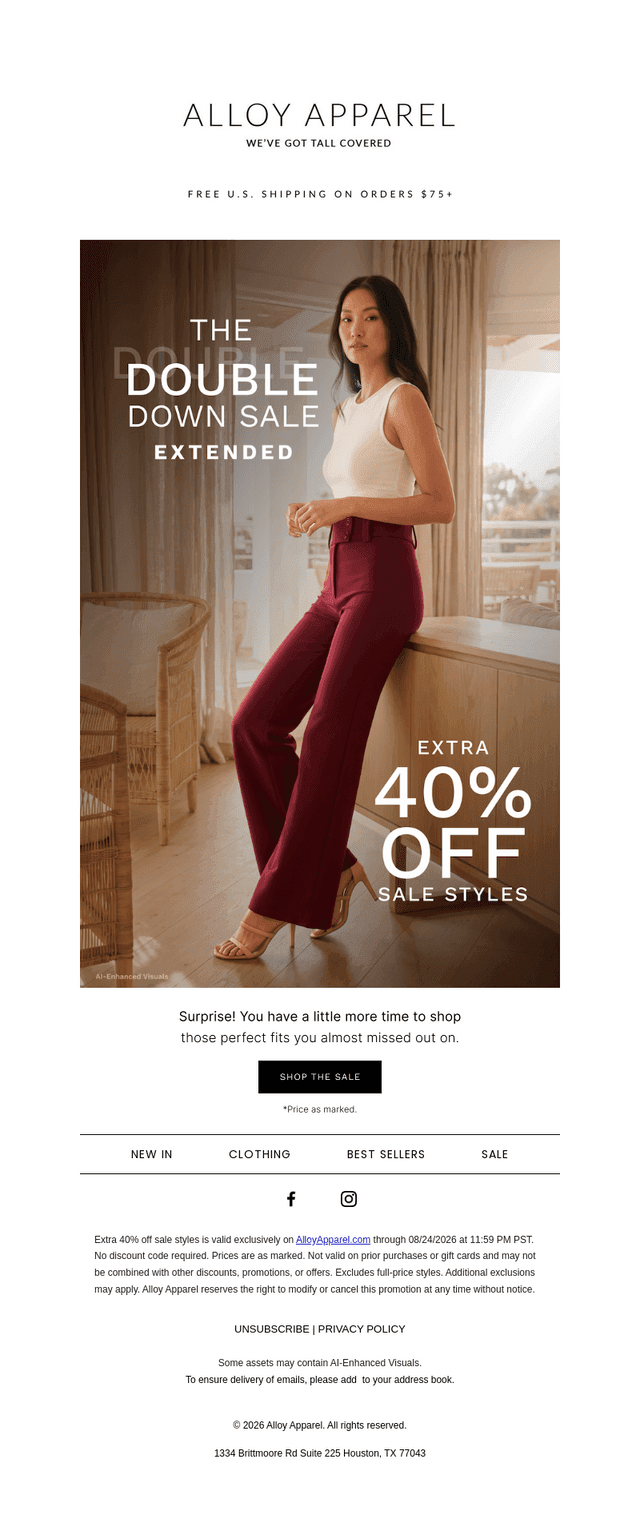 Alloy Apparel email from Mon, Aug 24, 2026