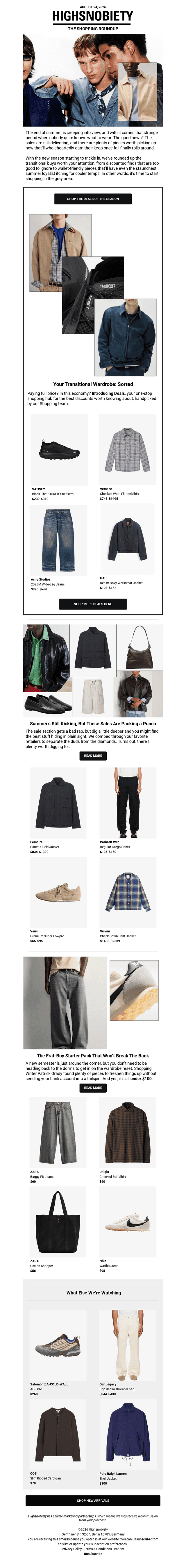 Highsnobiety email from Mon, Aug 24, 2026