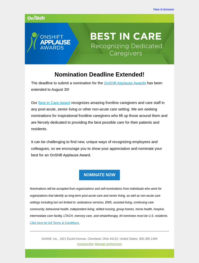 OnShift email from Mon, Aug 24, 2026